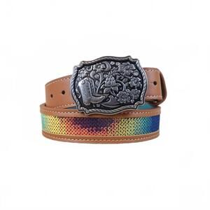 NEW CATCHFLY girl's sparkling micro sequin belt in brown multi